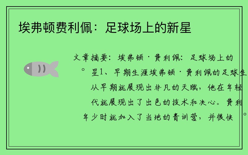 埃弗顿费利佩：足球场上的新星