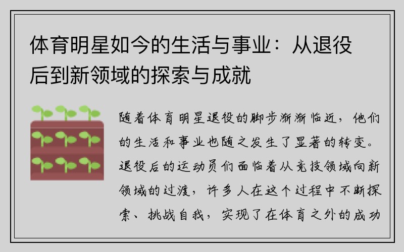 体育明星如今的生活与事业：从退役后到新领域的探索与成就